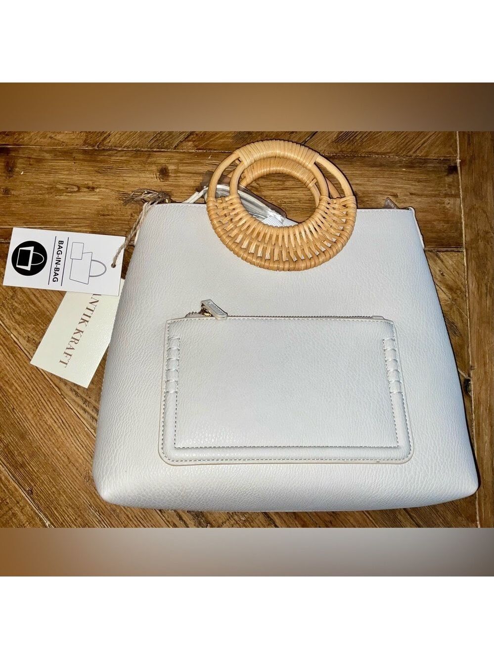 Antik kraft vegan leather bone color bag in bag purse - nwt / great for travel - Picture 2 of 8